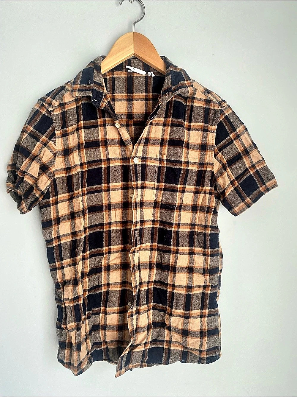 Earth Tone ASOS Plaid Short Sleeve Flannel Button Down Top in Neutral Colors